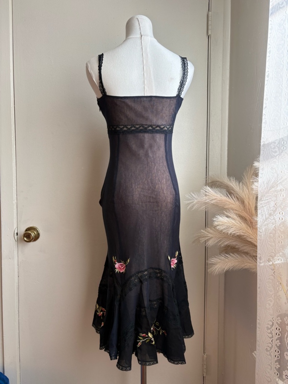 Betsey Johnson 90s vintage floral mesh lace midi dress - Picture 4 of 7